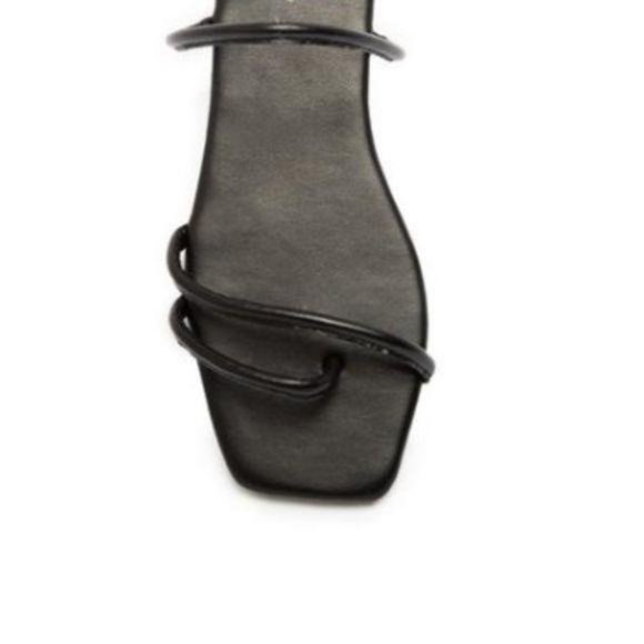 Black Square Toe Strappy Slide Sandals - Picture 3 of 6